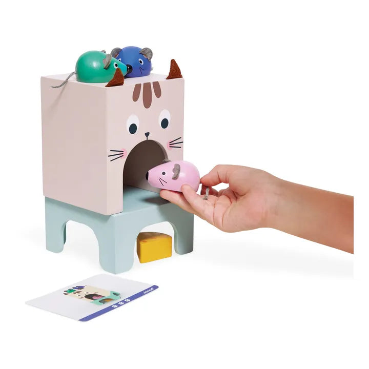 Orientarse en el espacio Ratoncitos y Gato de Janod| De Cáscara de Nuez | orientación espacial, lenguaje, vocabulario, comprensión oral, estimulación, profesionales