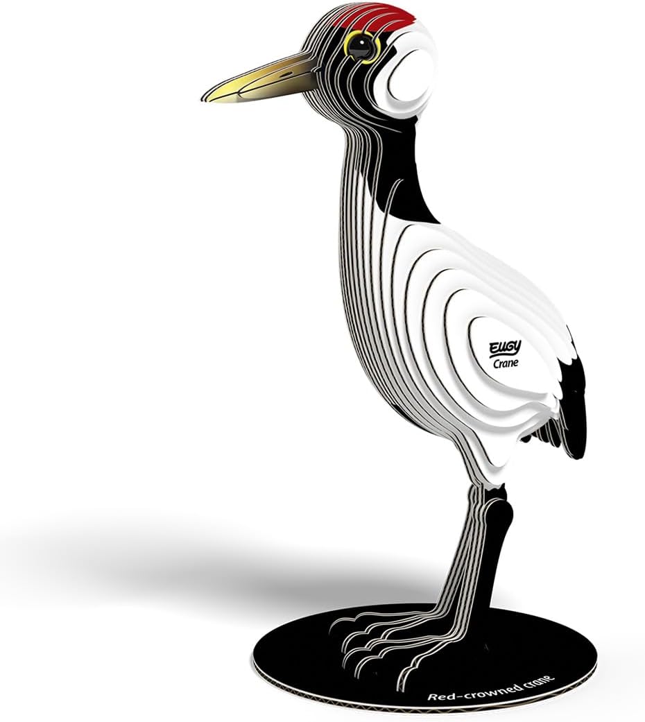 125 EUGY Crane Grulla – Figura 3D de cartón reciclable | De Cáscara de Nuez | manualidades, motricidad fina, concentración, montaje, juguete ecológico, coleccionable