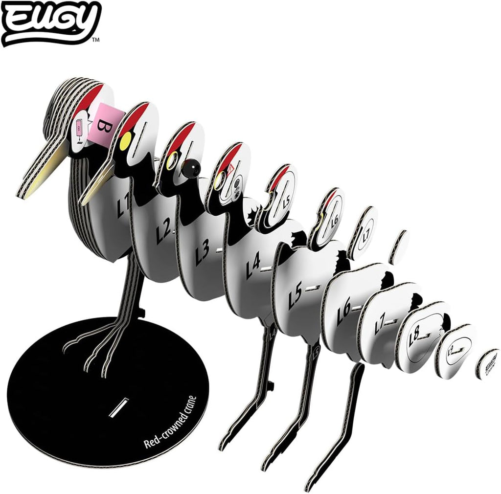 125 EUGY Crane Grulla – Figura 3D de cartón reciclable | De Cáscara de Nuez | manualidades, motricidad fina, concentración, montaje, juguete ecológico, coleccionable