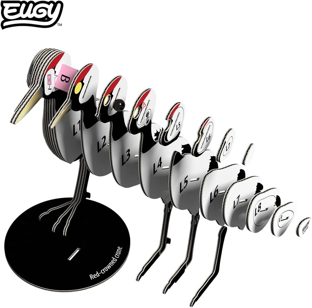 125 EUGY Crane Grulla – Figura 3D de cartón reciclable | De Cáscara de Nuez | manualidades, motricidad fina, concentración, montaje, juguete ecológico, coleccionable