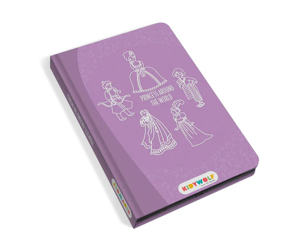 Kidydraw Mini Princesas Kidywolf – Tablet de dibujo LCD con 30 ilustraciones transferibles de princesas en 5 temáticas, ligera y compacta | De Cáscara de Nuez | dibujo, creatividad, princesas, creatividad, imaginación, motricidad fina, grafomotricidad, formato viaje.