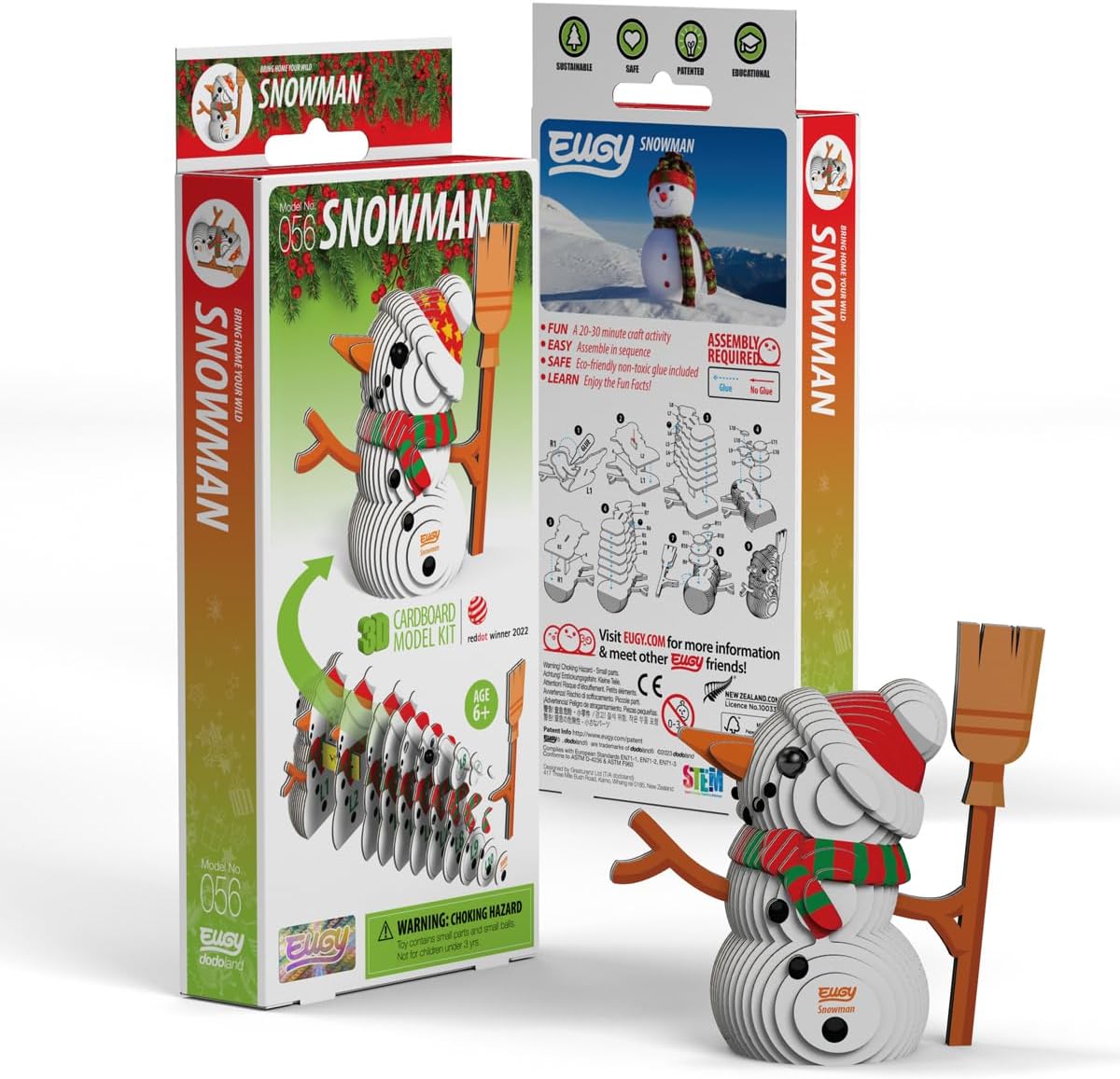 056 EUGY Snowman – Figura 3D de cartón reciclable | De Cáscara de Nuez | manualidades, motricidad fina, concentración, montaje, juguete ecológico, coleccionable