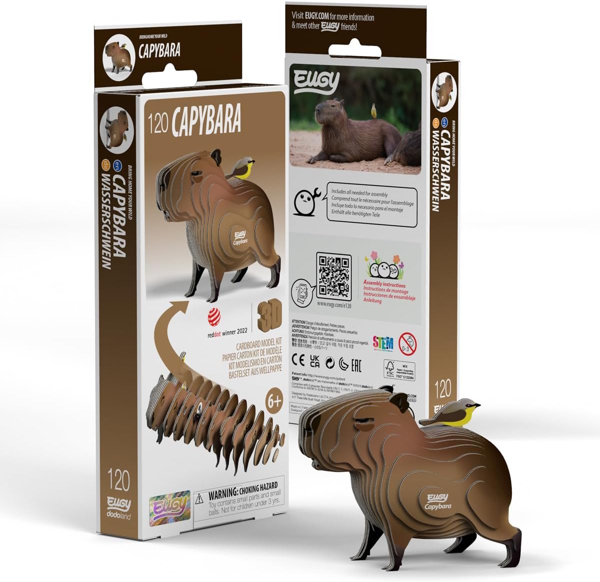 120 EUGY Capybara – Figura 3D de cartón reciclable | De Cáscara de Nuez | manualidades, motricidad fina, concentración, montaje, juguete ecológico, coleccionable