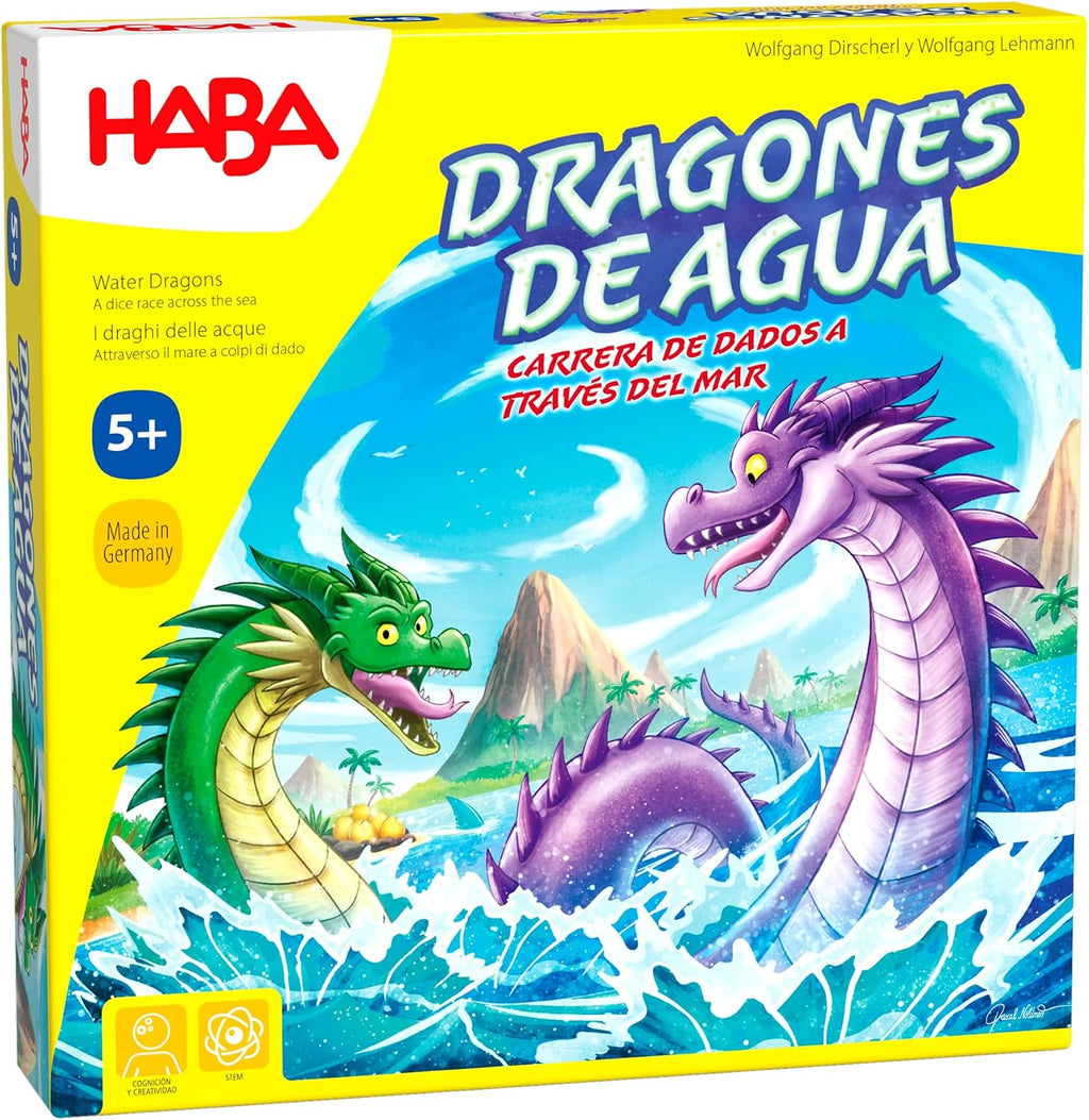 Dragones de agua de Haba – Juego de carreras con dados | De Cáscara de Nuez | concentración, tolerancia a la frustración, habilidades sociales, juego de mesa, juego familiar