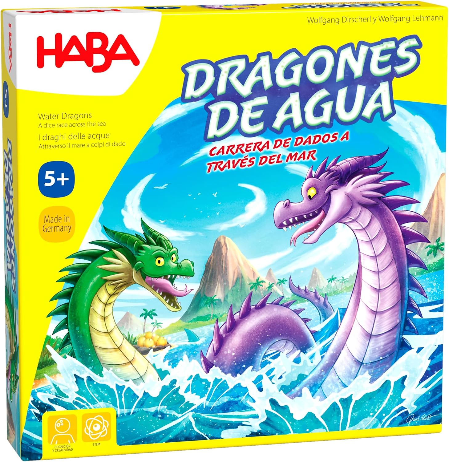 Dragones de agua de Haba – Juego de carreras con dados | De Cáscara de Nuez | concentración, tolerancia a la frustración, habilidades sociales, juego de mesa, juego familiar