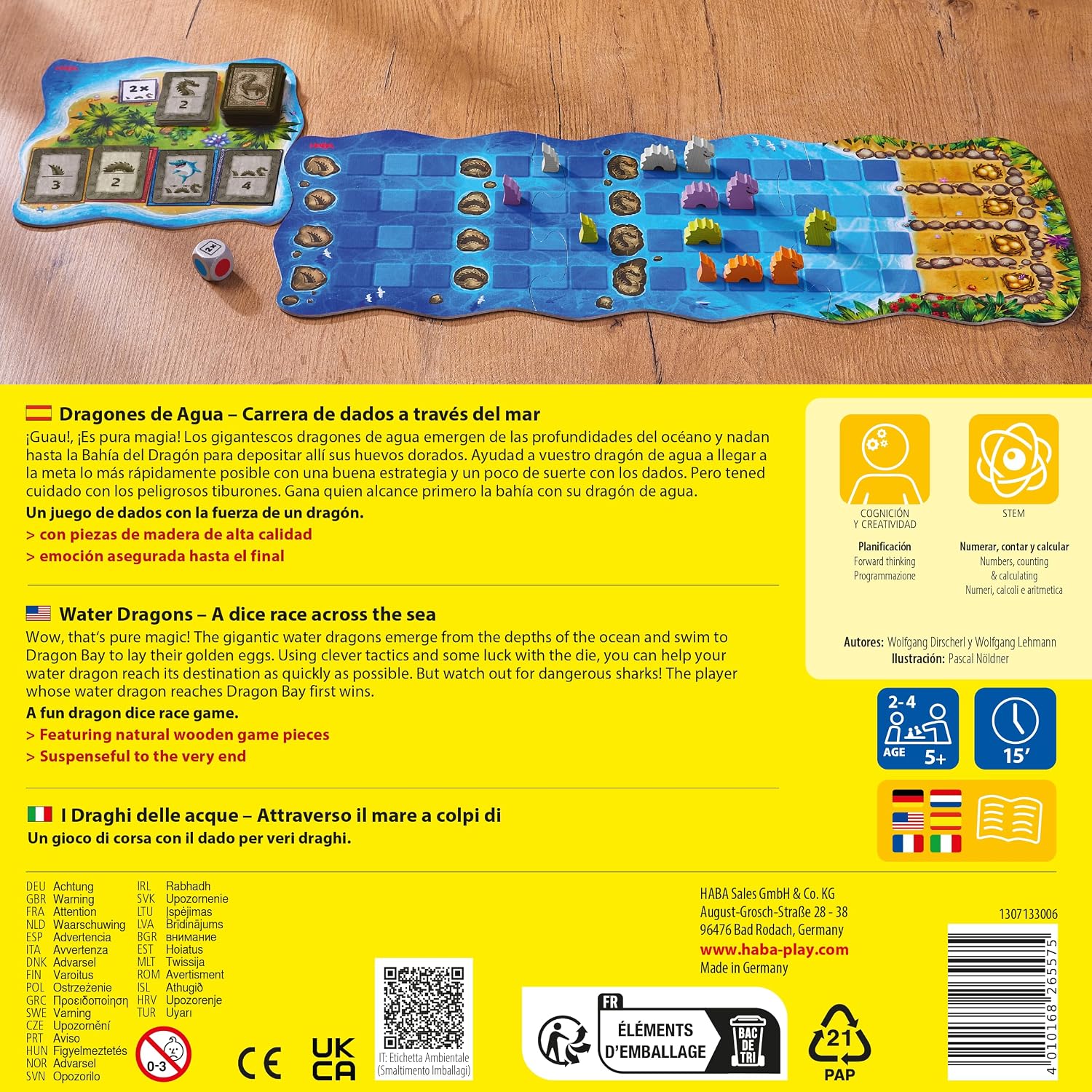 Dragones de agua de Haba – Juego de carreras con dados | De Cáscara de Nuez | concentración, tolerancia a la frustración, habilidades sociales, juego de mesa, juego familiar