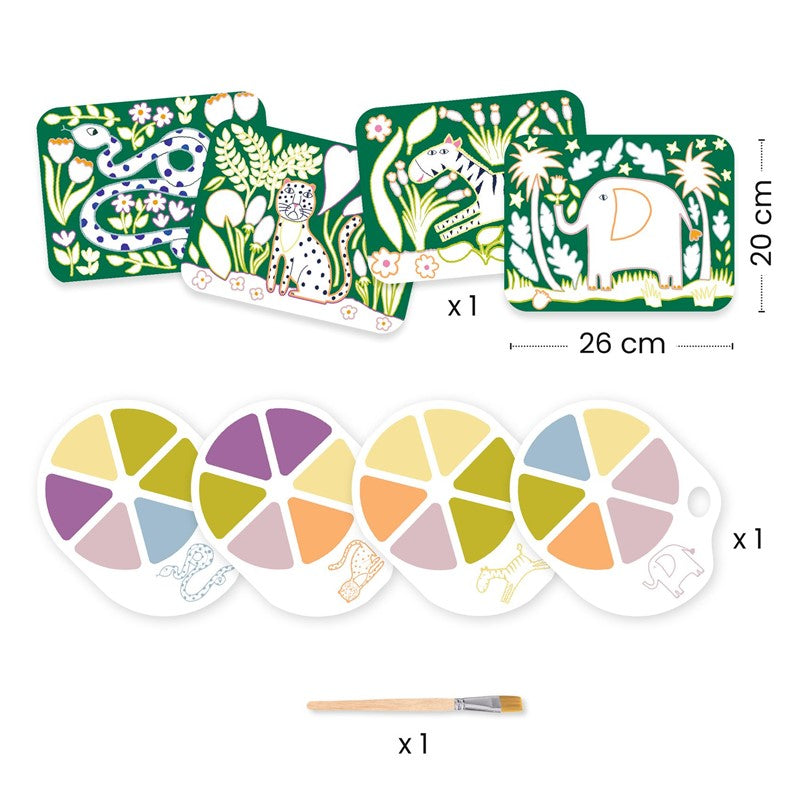 Pintura Paleta Animales Salvajes Djeco | De Cáscara de Nuez | pintura, acuarela, animales, creatividad, coordinación ojo mano, manualidades, motricidad fina. 