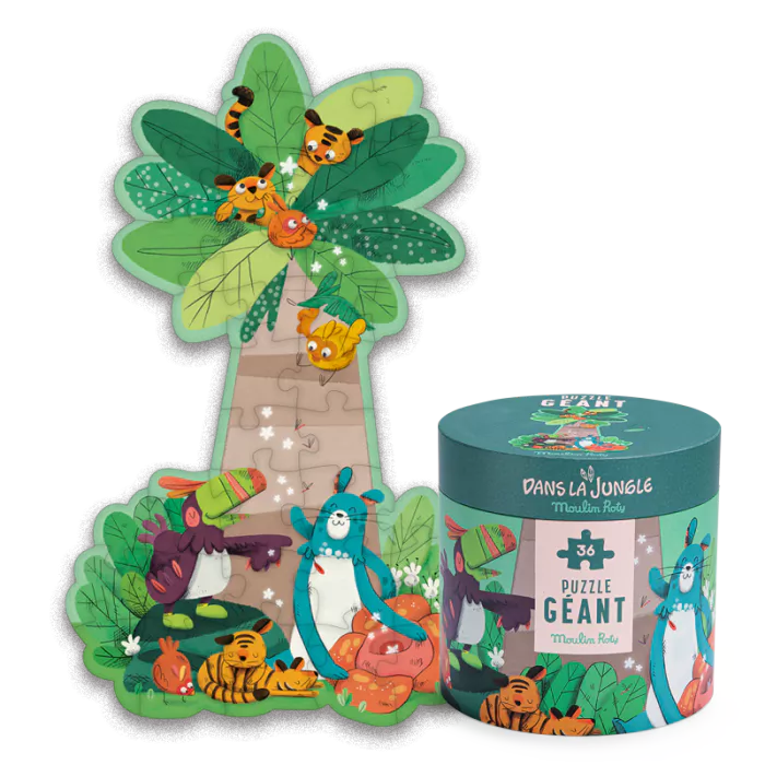Puzzle gigante Dans la Jungle Moulin Roty |motricidad, concentración, destreza , relajación, estimulación, atención.