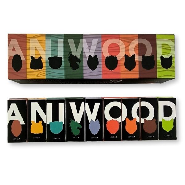 Aniwood The Challenge de Juegaconmigo | De Cáscara de Nuez | memoria, estimulación cognitiva, atención, coordinación ojo mano, visión espacial, decoración, piezas de madera, tres niveles de dificultad. 
