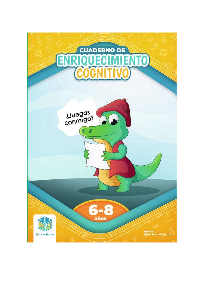 Cuaderno de Enriquecimiento Cognitivo de Aulaenjuego | De Cáscara de Nuez |  atención, concentración, estimulación,  profesionales, creatividad, razonamiento lógico, competencia lingüística, competencia matemática, pensamiento crítico y espacial.