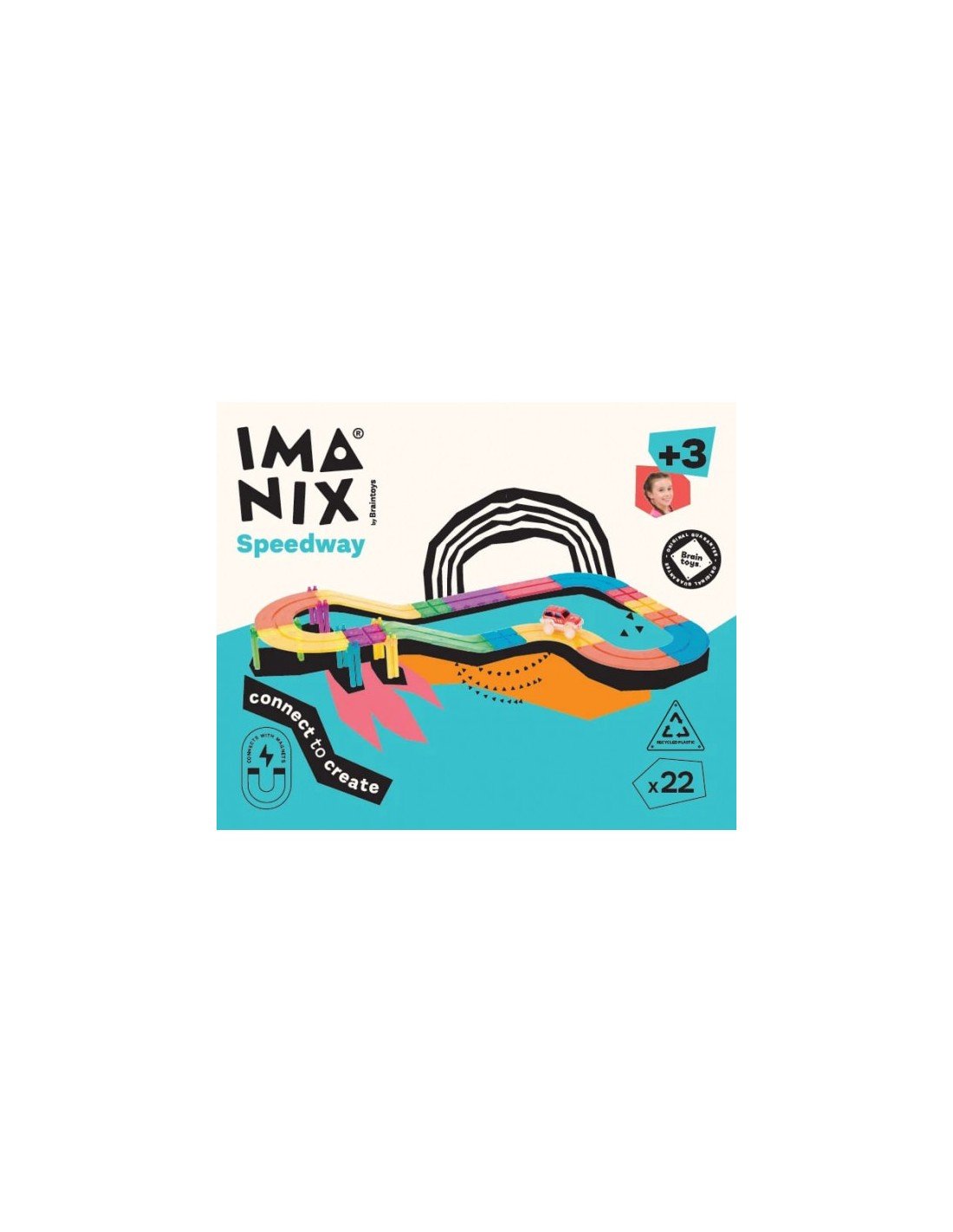 Imanix Pista de Carreras 22 piezas de Braintoys | De Cáscara de Nuez | creatividad, motricidad fina, estimulación cognitiva, concentración	
