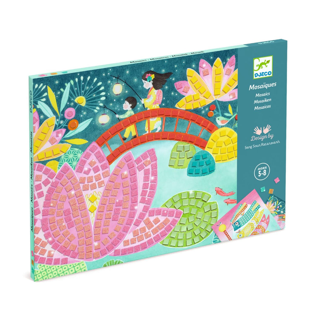 Mosaico Kyoto de Djeco| De Cáscara de Nuez | calma, creatividad, manualidades, motricidad fina, coordinación ojo mano, pinza, agarre, precisión. 