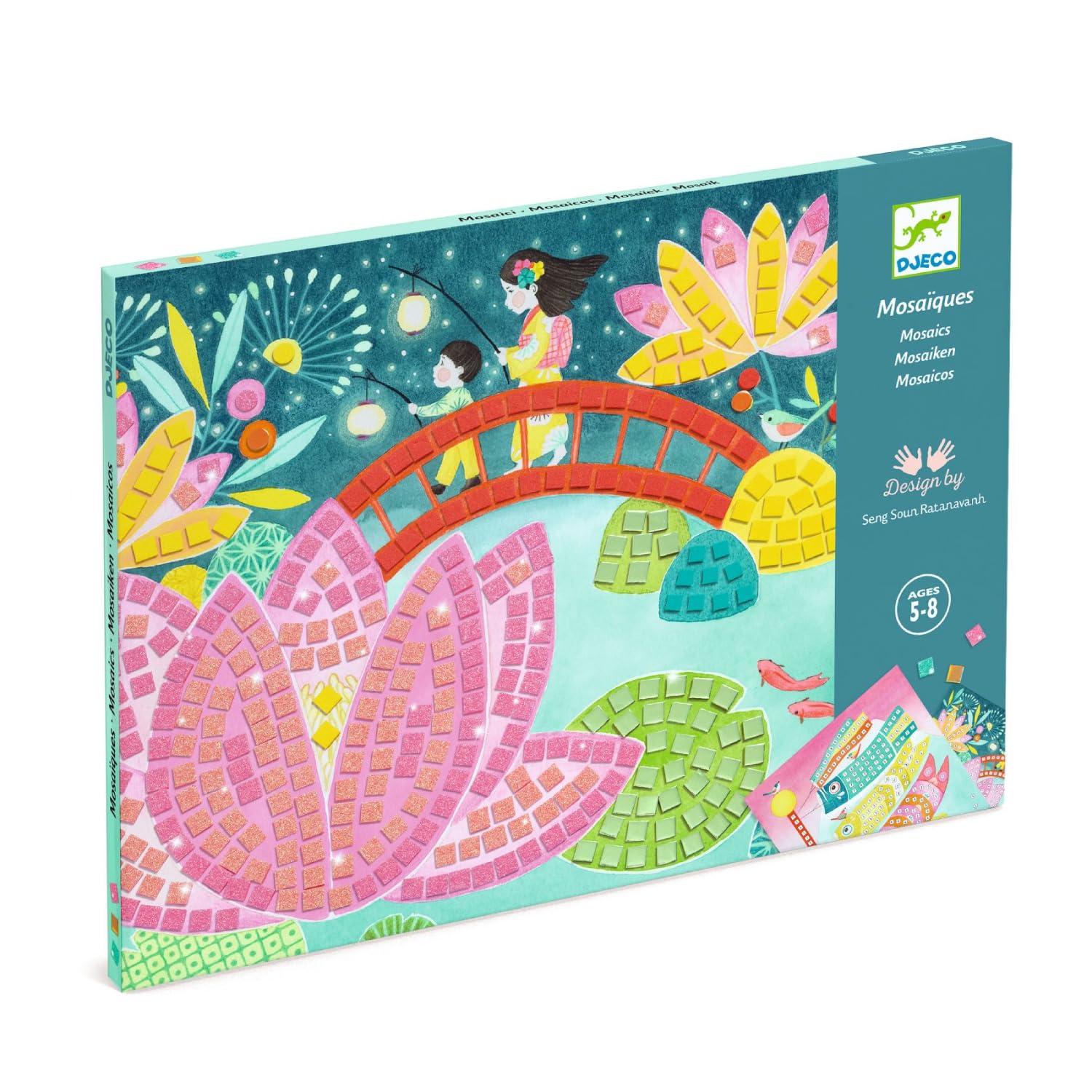 Mosaico Kyoto de Djeco| De Cáscara de Nuez | calma, creatividad, manualidades, motricidad fina, coordinación ojo mano, pinza, agarre, precisión. 