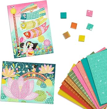 Mosaico Kyoto de Djeco| De Cáscara de Nuez | calma, creatividad, manualidades, motricidad fina, coordinación ojo mano, pinza, agarre, precisión. 