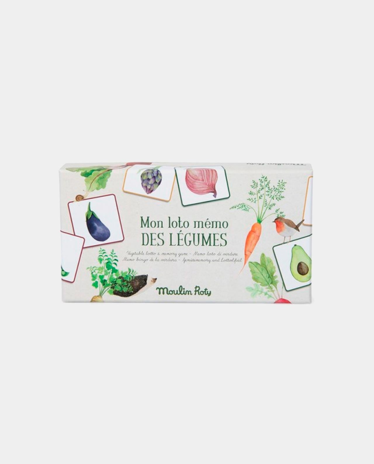 Memo y Loto de Verduras de Moulin Roty| De Cáscara de Nuez | atención, profesionales, concentración, memoria visual, estimulación, capacidad de observación y asociación, vocabulario y lenguaje, ideal para trabajar con personas mayores.
