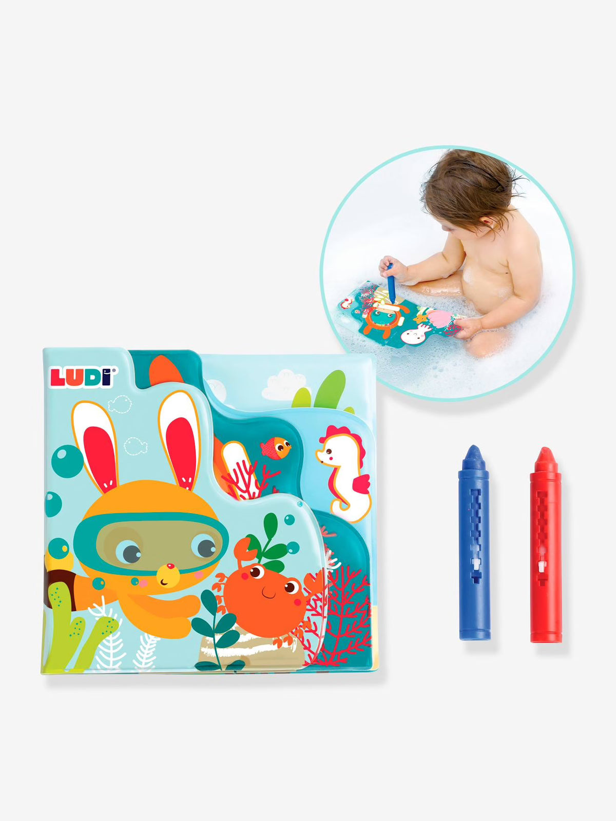 Libro de baño colorear de Ludi | De Cáscara de Nuez | creatividad, lenguaje, motricidad fina, estimulación cognitiva