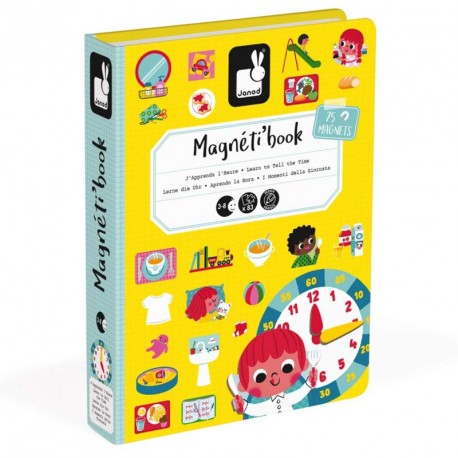 Magneti book Aprendo la hora de Janod | De Cáscara de Nuez | concentración, autonomía, estimulación cognitiva, lenguaje
