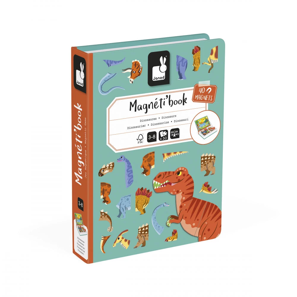 Magneti book Dinosaurios de Janod | De Cáscara de Nuez | creatividad, lenguaje, estimulación cognitiva, concentración