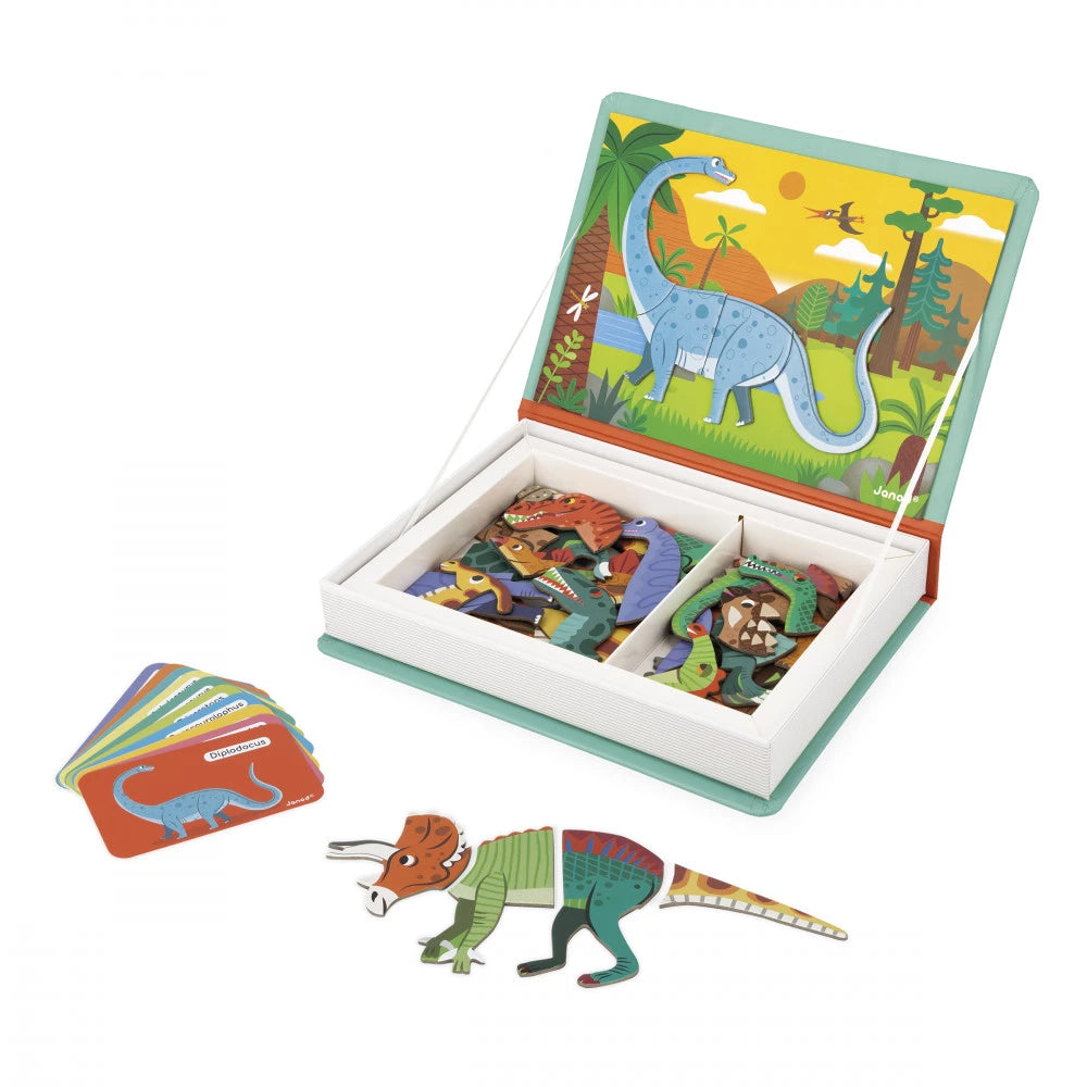 Magneti book Dinosaurios de Janod | De Cáscara de Nuez | creatividad, lenguaje, estimulación cognitiva, concentración