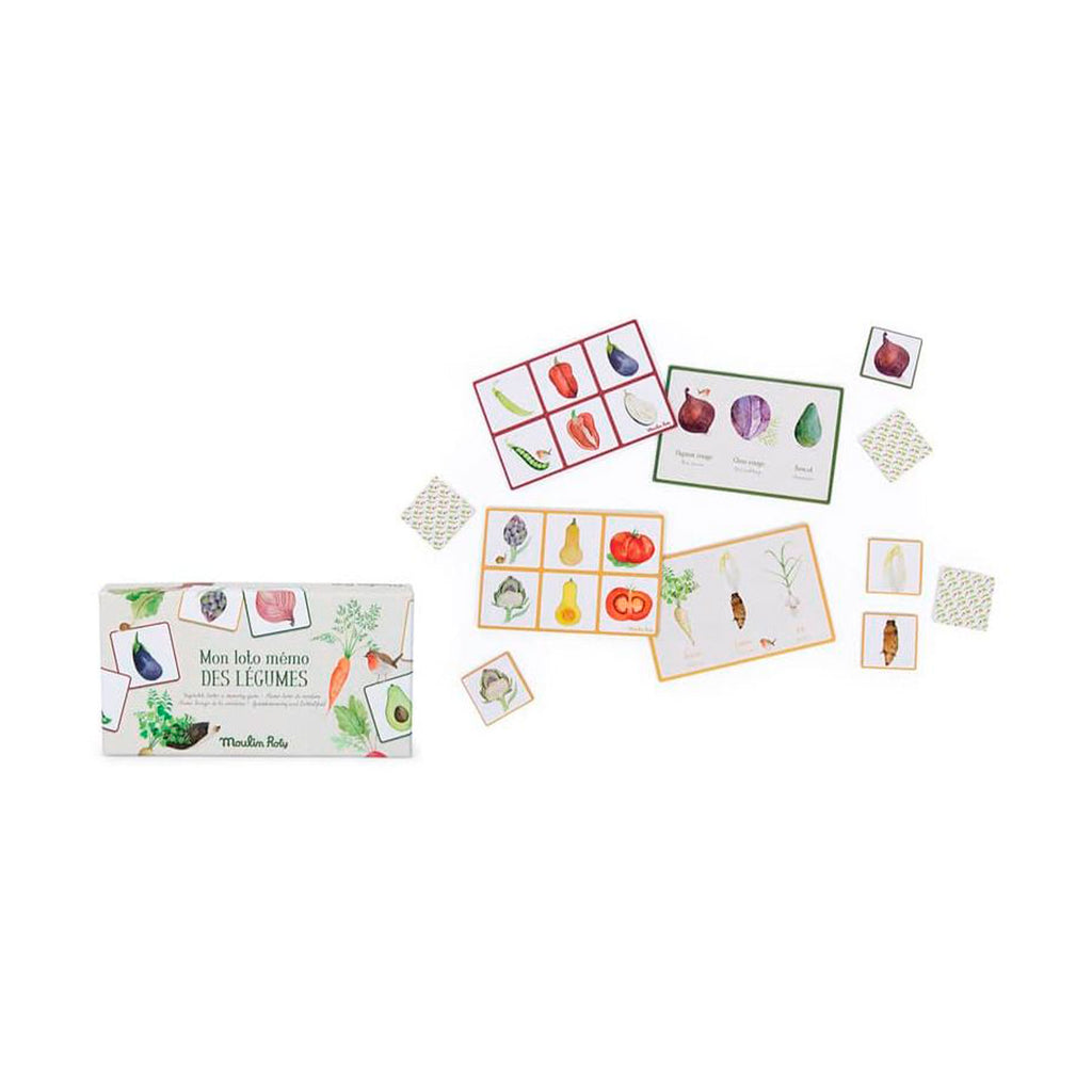 Memo y Loto de Verduras de Moulin Roty| De Cáscara de Nuez | atención, profesionales, concentración, memoria visual, estimulación, capacidad de observación y asociación, vocabulario y lenguaje, ideal para trabajar con personas mayores.