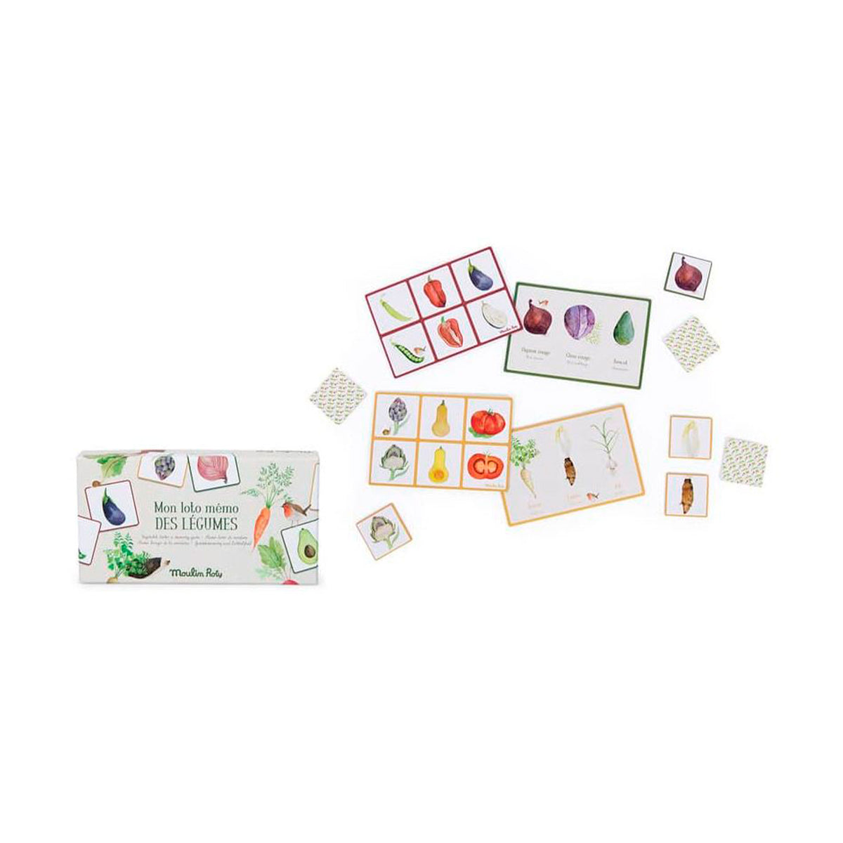 Memo y Loto de Verduras de Moulin Roty| De Cáscara de Nuez | atención, profesionales, concentración, memoria visual, estimulación, capacidad de observación y asociación, vocabulario y lenguaje, ideal para trabajar con personas mayores.