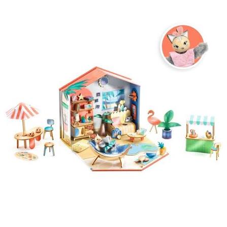 Maqueta de madera Mi House Mia de Djeco | De Cáscara de Nuez | juego simbólico, creatividad, motricidad fina, coordinación ojo-mano, concentración, montaje, juego imaginativo
