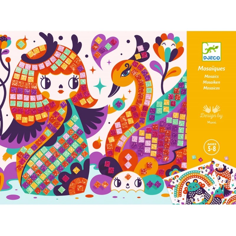 Mosaicos Kokeshi de Djeco | De Cáscara de Nuez | concentración, motricidad fina, creatividad, atención