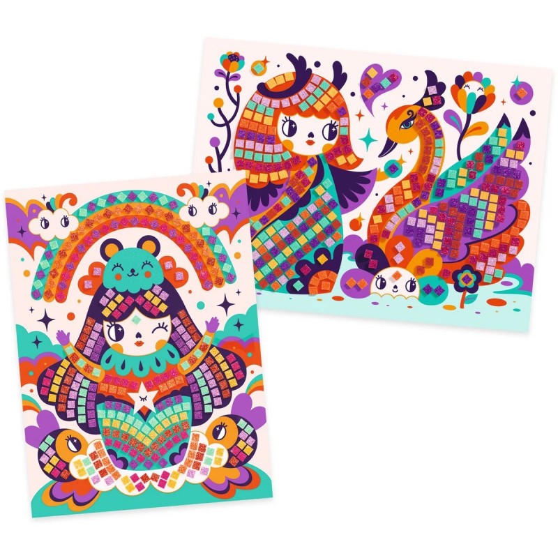 Mosaicos Kokeshi de Djeco | De Cáscara de Nuez | concentración, motricidad fina, creatividad, atención