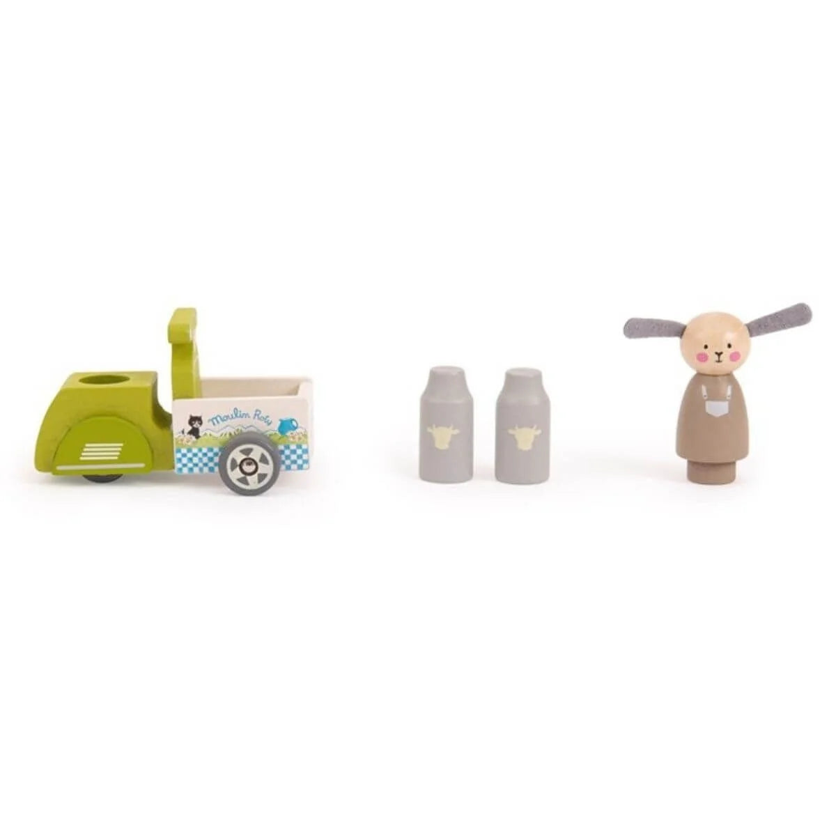 Moto del lechero de Moulin Roty – Juguete de madera para niños | De Cáscara de Nuez | juego simbólico, imaginación, motricidad fina, madera, La Grande Famille, juguete clásico
