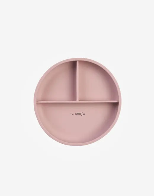 Plato seccionado Saro color frambuesa – Plato de silicona con ventosa para bebés | De Cáscara de Nuez | autonomía, motricidad fina, alimentación, silicona alimentaria, ventosa, bebé