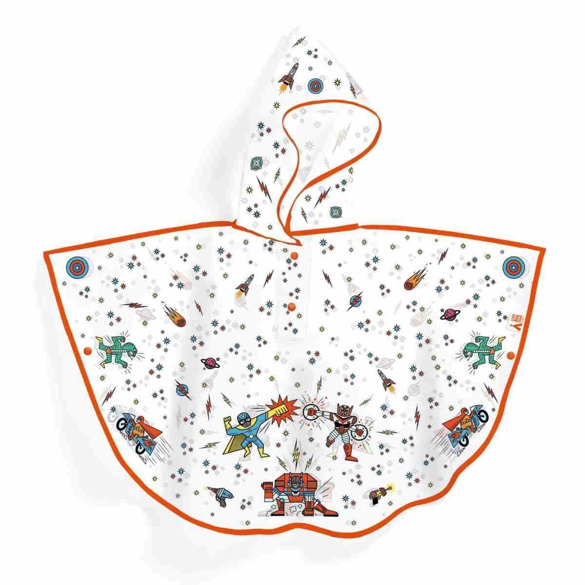 Poncho de lluvia Super Héroes de Djeco| De Cáscara de Nuez| Poncho de lluvia impermeable con ilustraciones de superhéroes de Djeco, capa infantil con capucha ajustable para niños de 5 a 7 años