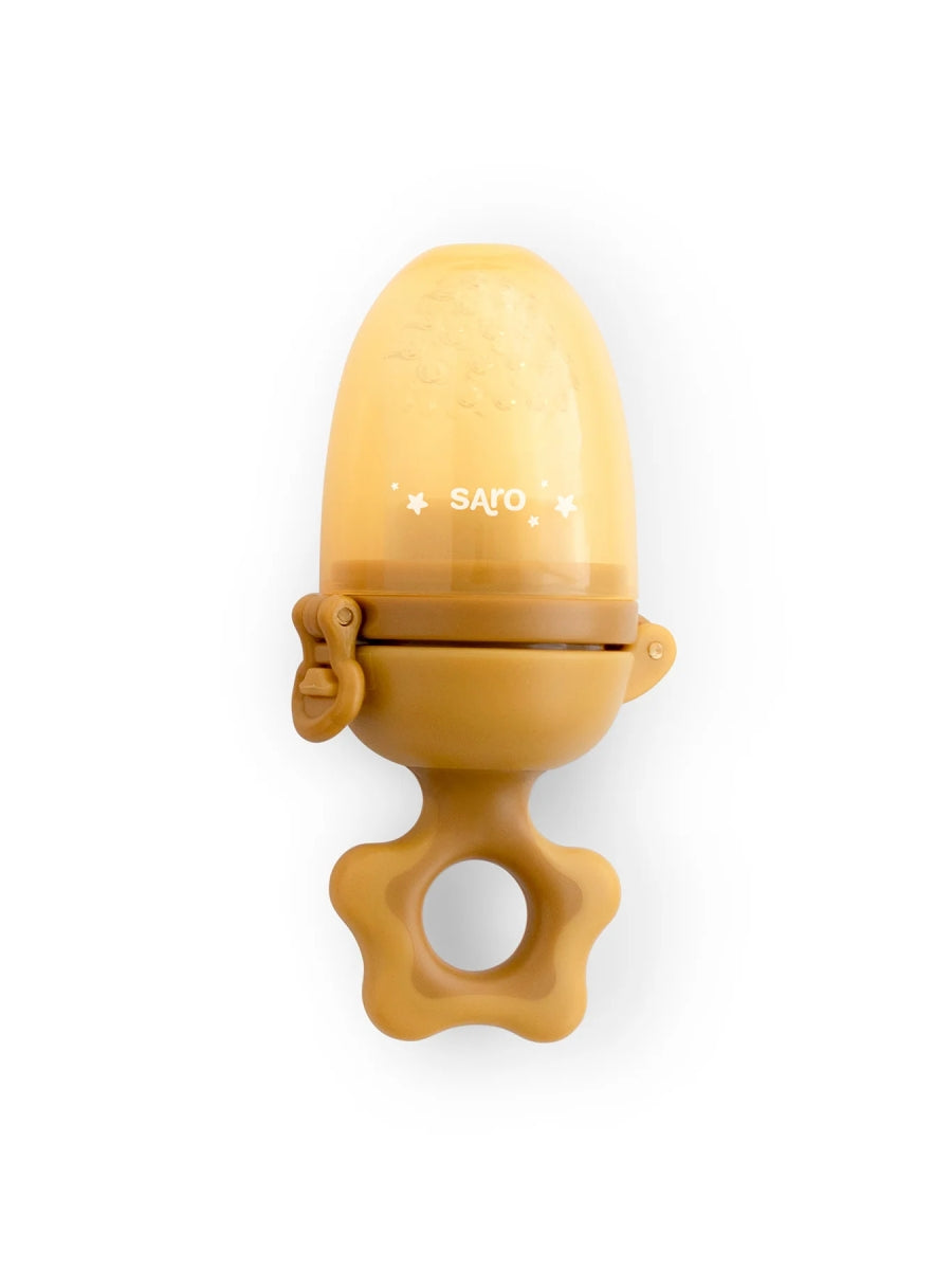 Alimentador de sólido Mostaza de Saro – Alimentador de silicona para bebés | De Cáscara de Nuez | autonomía, dentición, exploración sensorial, alimentación complementaria, silicona, bebé