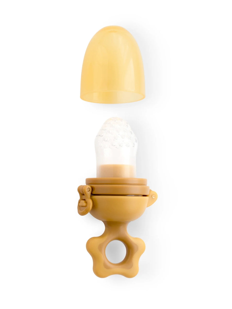 Alimentador de sólido Mostaza de Saro – Alimentador de silicona para bebés | De Cáscara de Nuez | autonomía, dentición, exploración sensorial, alimentación complementaria, silicona, bebé