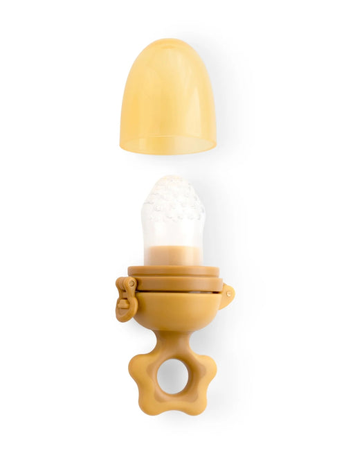 Alimentador de sólido Mostaza de Saro – Alimentador de silicona para bebés | De Cáscara de Nuez | autonomía, dentición, exploración sensorial, alimentación complementaria, silicona, bebé