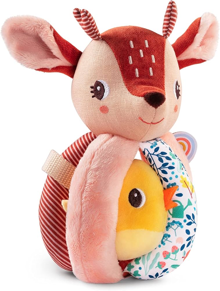 Sonajero Stella de Lilliputiens – Sonajero de pompones para bebés | De Cáscara de Nuez | motricidad fina, estimulación sensorial, tacto, oído, bebé, vínculo afectivo
