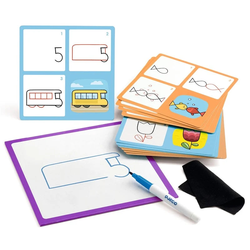 Step by Step Números Djeco – Pizarra borrable para aprender a dibujar partiendo de números | De Cáscara de Nuez | dibujo, trazo, motricidad, creatividad, concentración, atención, grafomotricidad, profesionales, terapia, formato viaje.
