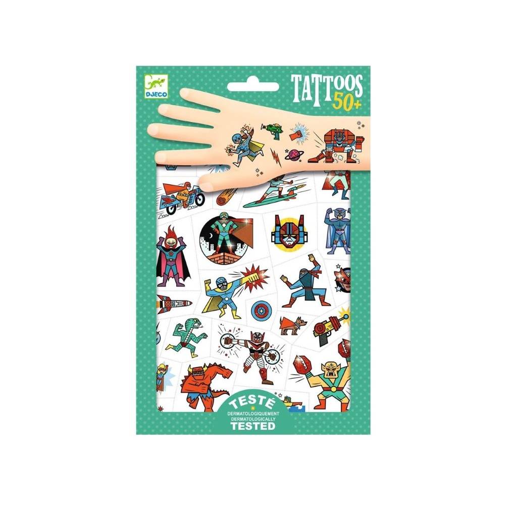 TATTOOS Héroes y Villanos de Djeco | De Cáscara de Nuez | imaginación, creatividad, juego libre, expresión emocional