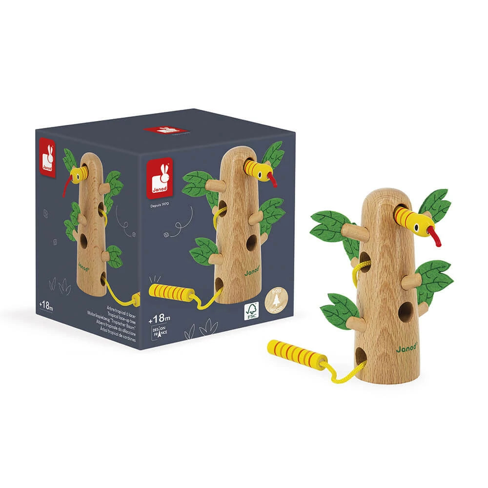 Árbol Tropical de Cordones de Janod | De Cáscara de Nuez | motricidad fina, autonomía, concentración, estimulación cognitiva